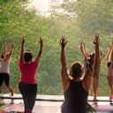 Group yoga class in serene Bengaluru setting